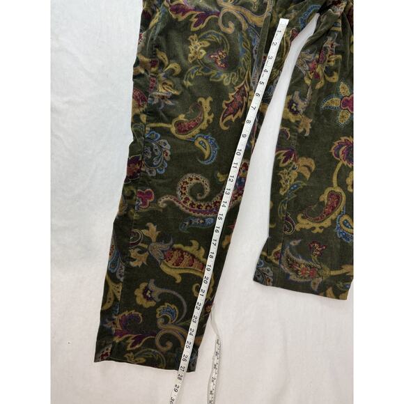 Vintage Floral Paisley Corduroy Pants Talbots Petites Olive Green Boho USA Y2K - Picture 5 of 9